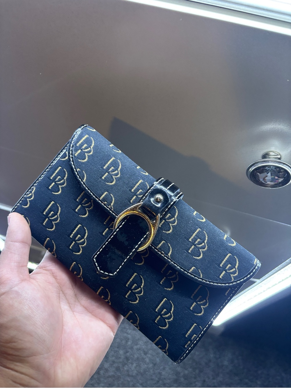 Black Monogram Dooney & Bourke Clutch Wallet with Gold Accent